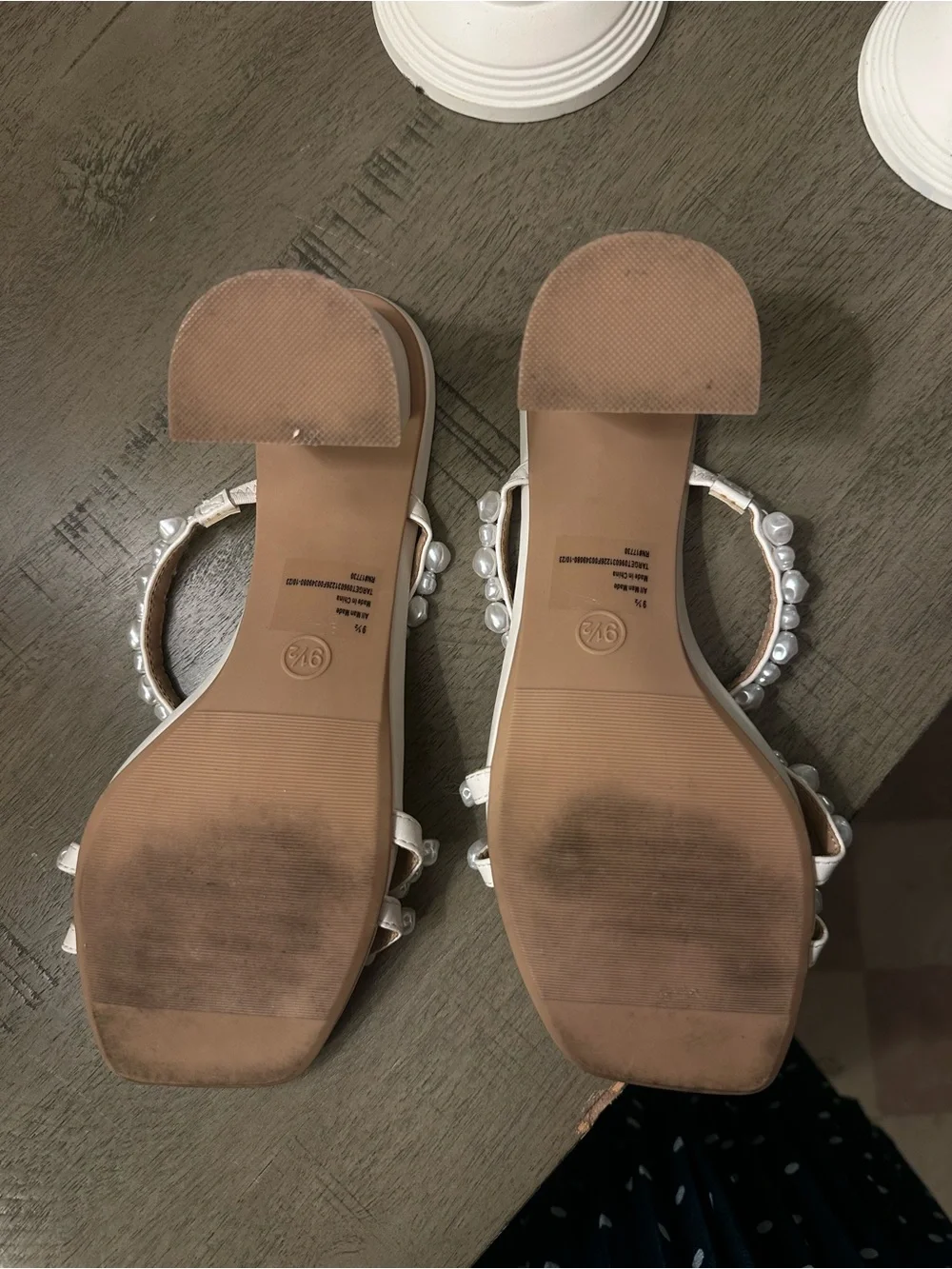 a new day White Pearl-Strap Square Toe Heeled Sandals